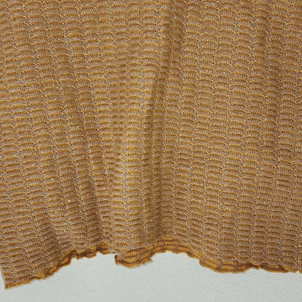 Zara Women's Textured Mustard Yellow Lightweight Sweater Gold threading Sz Med